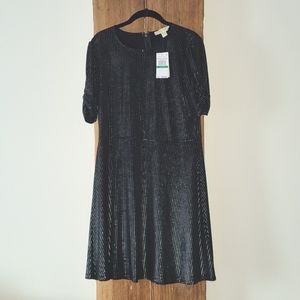 NWT MICHAEL Michael Kors SZ L  Metal Studs Black Swing Dress LBD Short Sleeve